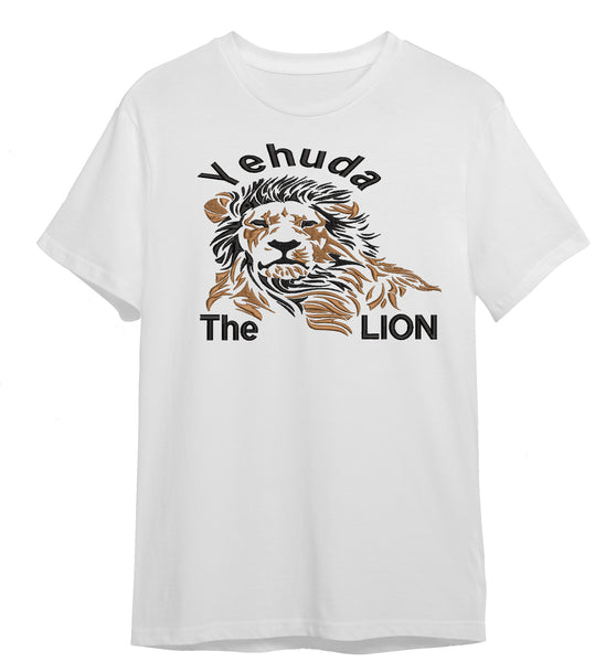 Lion of Yehuda (Black or White Crew neck T-Shirt, Embroidery)